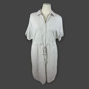 A New Day Women's Short Sleeve Linen Midi Shirtdress Black White Striped XXL